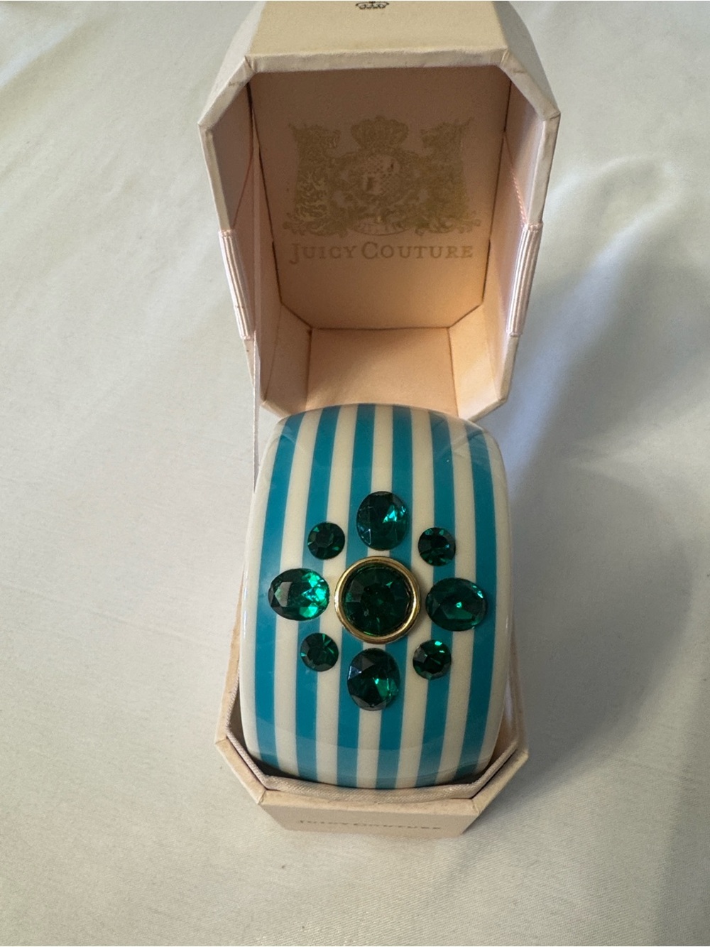 Juicy Couture teal and White Striped Resin Bangle with Crystal Cluster